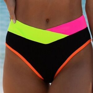 🆕 Black and Neon Mid-Rise Bikini Bottom